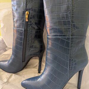 GUESS Faux Croc Leather Knee High Boots Cobalt Blue Sz6